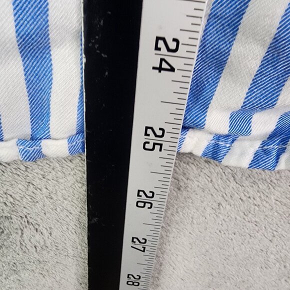 Womens Petite Ruby Rd. Blue & White Striped Blouse Top Rolled Tab Sleeve Size PL - Picture 8 of 9